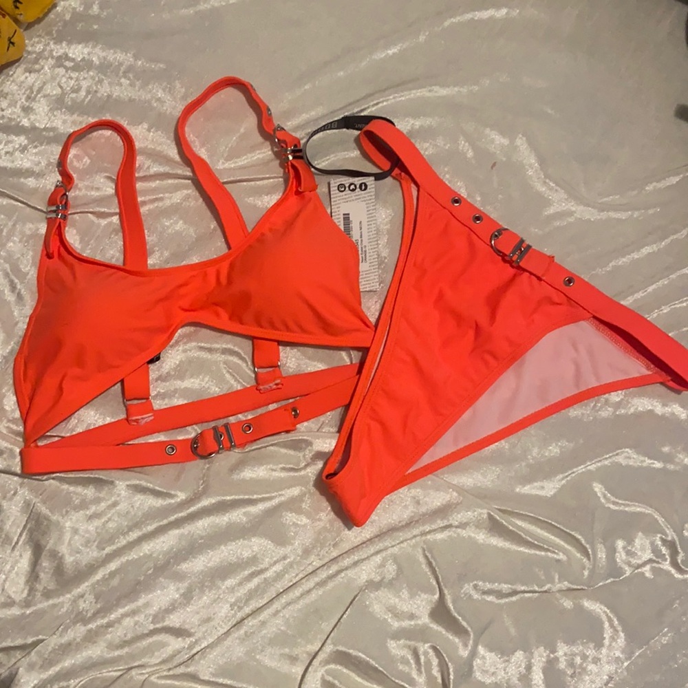 BOOHOO fluorescent orange cutout eyelet bikini